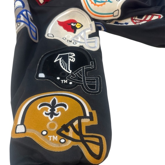 JEFF HAMILTON - RARE Vintage 90’s 30 Team Logo NFL Black Denim Jacket SZ Large - Picture 13 of 16